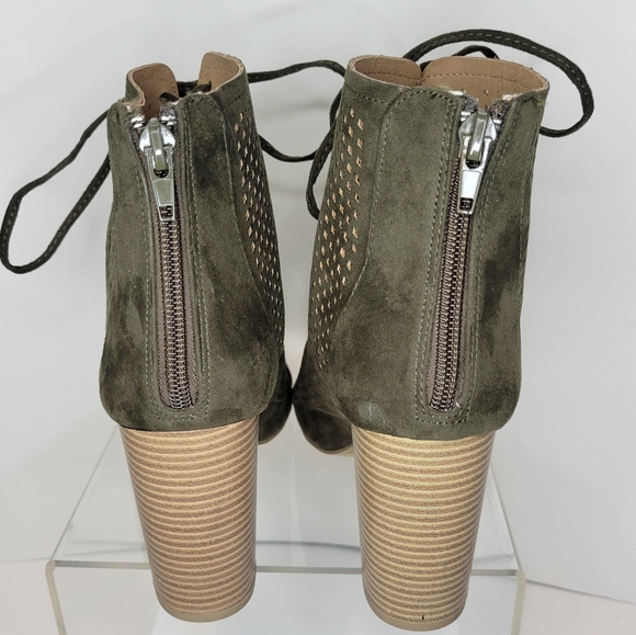 Report Perforated Peep Toe Lace Up Ankle Boot Booties Womens 7.5 Olive Green - Picture 3 of 7